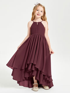 Asymmetrical Chiffon Junior Bridesmaid Dresses Cabernet