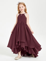 Asymmetrical Chiffon Junior Bridesmaid Dresses Cabernet