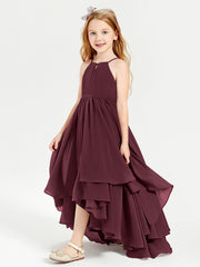 Asymmetrical Chiffon Junior Bridesmaid Dresses Cabernet