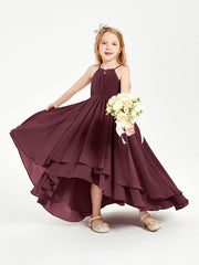 Asymmetrical Chiffon Junior Bridesmaid Dresses Cabernet