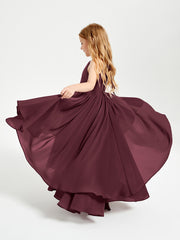 Asymmetrical Chiffon Junior Bridesmaid Dresses Cabernet