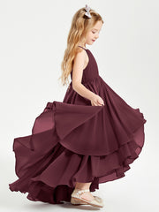Asymmetrical Chiffon Junior Bridesmaid Dresses Cabernet
