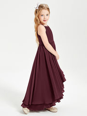 Asymmetrical Chiffon Junior Bridesmaid Dresses Cabernet