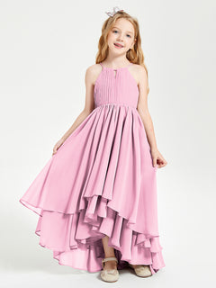 Asymmetrical Chiffon Junior Bridesmaid Dresses Candy Pink