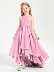 Asymmetrical Chiffon Junior Bridesmaid Dresses Candy Pink