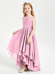 Asymmetrical Chiffon Junior Bridesmaid Dresses Candy Pink