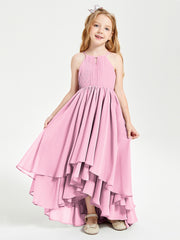 Asymmetrical Chiffon Junior Bridesmaid Dresses Candy Pink