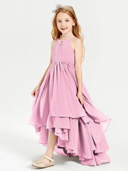 Asymmetrical Chiffon Junior Bridesmaid Dresses Candy Pink