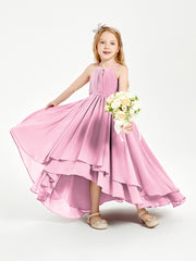 Asymmetrical Chiffon Junior Bridesmaid Dresses Candy Pink