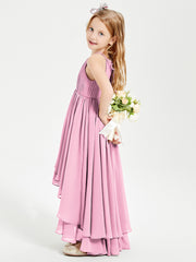 Asymmetrical Chiffon Junior Bridesmaid Dresses Candy Pink
