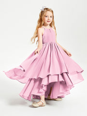 Asymmetrical Chiffon Junior Bridesmaid Dresses Candy Pink