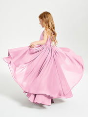 Asymmetrical Chiffon Junior Bridesmaid Dresses Candy Pink