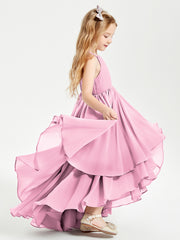Asymmetrical Chiffon Junior Bridesmaid Dresses Candy Pink