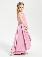 Asymmetrical Chiffon Junior Bridesmaid Dresses Candy Pink