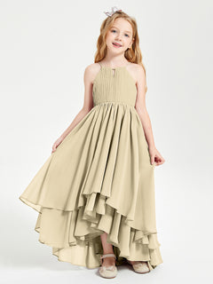 Asymmetrical Chiffon Junior Bridesmaid Dresses Champagne