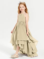 Asymmetrical Chiffon Junior Bridesmaid Dresses Champagne