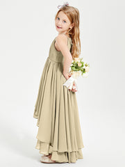 Asymmetrical Chiffon Junior Bridesmaid Dresses Champagne