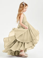Asymmetrical Chiffon Junior Bridesmaid Dresses Champagne