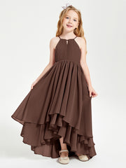 Asymmetrical Chiffon Junior Bridesmaid Dresses Chocolate