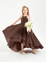 Asymmetrical Chiffon Junior Bridesmaid Dresses Chocolate