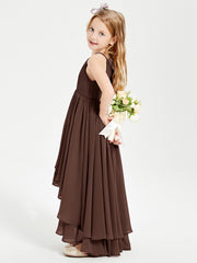 Asymmetrical Chiffon Junior Bridesmaid Dresses Chocolate