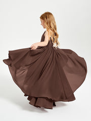 Asymmetrical Chiffon Junior Bridesmaid Dresses Chocolate