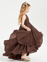 Asymmetrical Chiffon Junior Bridesmaid Dresses Chocolate