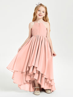 Asymmetrical Chiffon Junior Bridesmaid Dresses Coral