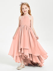 Asymmetrical Chiffon Junior Bridesmaid Dresses Coral