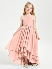 Asymmetrical Chiffon Junior Bridesmaid Dresses Coral