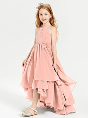 Asymmetrical Chiffon Junior Bridesmaid Dresses Coral