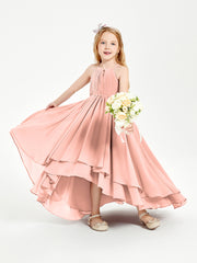 Asymmetrical Chiffon Junior Bridesmaid Dresses Coral