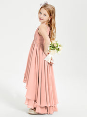 Asymmetrical Chiffon Junior Bridesmaid Dresses Coral