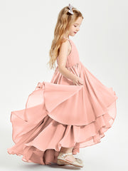 Asymmetrical Chiffon Junior Bridesmaid Dresses Coral