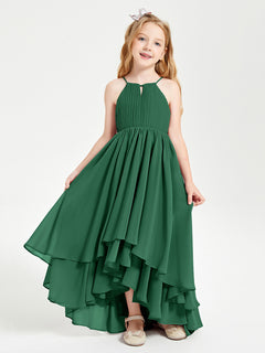 Asymmetrical Chiffon Junior Bridesmaid Dresses Dark Green