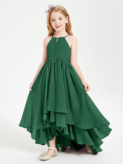 Asymmetrical Chiffon Junior Bridesmaid Dresses Dark Green