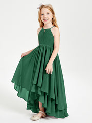 Asymmetrical Chiffon Junior Bridesmaid Dresses Dark Green