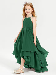 Asymmetrical Chiffon Junior Bridesmaid Dresses Dark Green