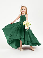 Asymmetrical Chiffon Junior Bridesmaid Dresses Dark Green