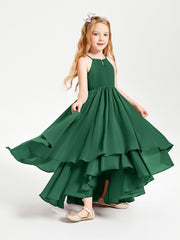 Asymmetrical Chiffon Junior Bridesmaid Dresses Dark Green