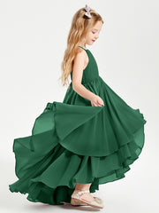 Asymmetrical Chiffon Junior Bridesmaid Dresses Dark Green