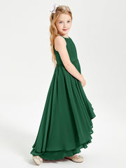 Asymmetrical Chiffon Junior Bridesmaid Dresses Dark Green