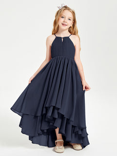 Asymmetrical Chiffon Junior Bridesmaid Dresses Dark Navy