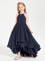 Asymmetrical Chiffon Junior Bridesmaid Dresses Dark Navy