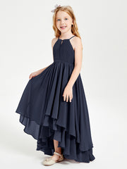 Asymmetrical Chiffon Junior Bridesmaid Dresses Dark Navy