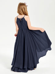 Asymmetrical Chiffon Junior Bridesmaid Dresses Dark Navy