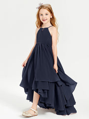 Asymmetrical Chiffon Junior Bridesmaid Dresses Dark Navy