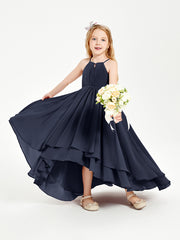 Asymmetrical Chiffon Junior Bridesmaid Dresses Dark Navy