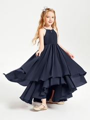 Asymmetrical Chiffon Junior Bridesmaid Dresses Dark Navy