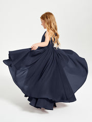 Asymmetrical Chiffon Junior Bridesmaid Dresses Dark Navy